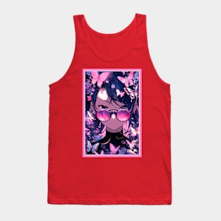 Aesthetic Anime Girl Pink Rosa Black | Quality Aesthetic Anime Design | Chibi Manga Anime Art Tank Top